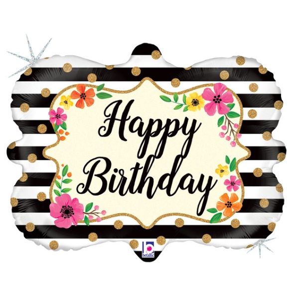 Large Shape “Happy Birthday” Flower Frame Holographic Foil Balloon – 30"