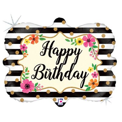 Large Shape “Happy Birthday” Flower Frame Holographic Foil Balloon – 30"