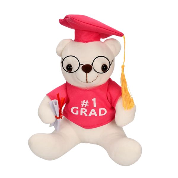 Graduation Bear Plush – 9", Color: Hot pink