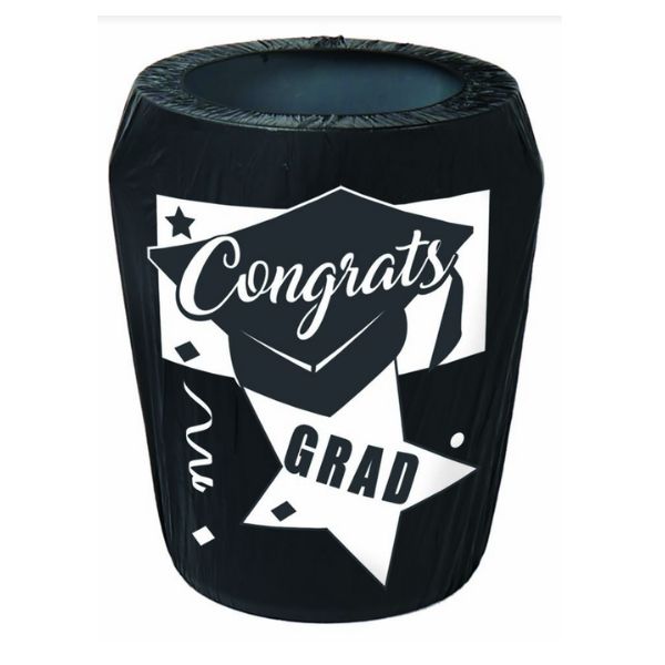 Graduation Trash Can Cover – “Congrats Grad” Black &amp; White