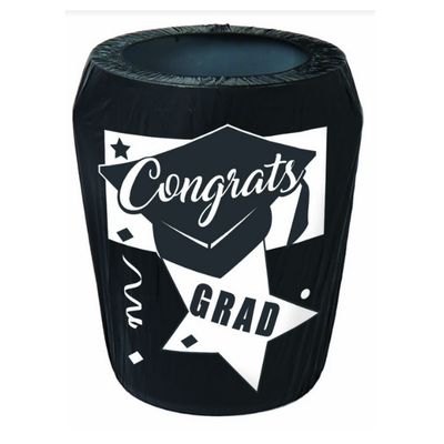 Graduation Trash Can Cover – “Congrats Grad” Black &amp; White