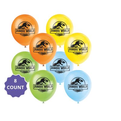 Jurassic World 4 Latex Balloons – 12" (8 Count) UN-inflated