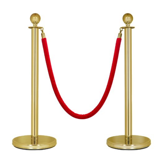 Crowd Control Stanchion Set – Gold with Red Velvet Rope (2 Pc Set)