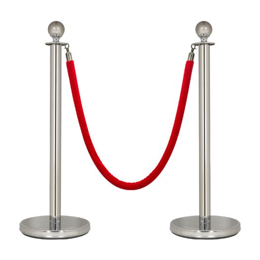 Crowd Control Stanchion Set – Silver with Red Velvet Rope (2 Pc Set)