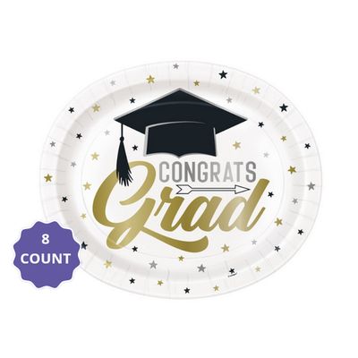 Stars &amp; Caps Graduation Oval Plates – 12" (8 Count)