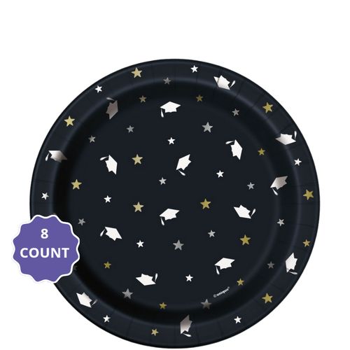 Stars &amp; Caps Graduation Round Dessert Plates – 7" (8 Count)