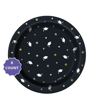 Stars &amp; Caps Graduation Round Dessert Plates – 7" (8 Count)