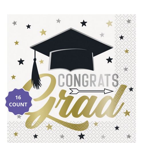 Stars &amp; Caps Graduation Luncheon Napkins – 16 Count