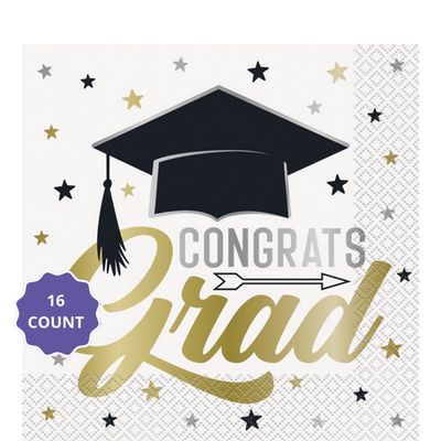 Stars &amp; Caps Graduation Luncheon Napkins – 16 Count