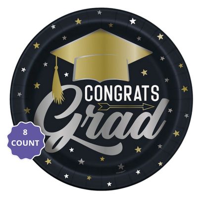 Stars &amp; Caps Graduation Round Dinner Plates – 9" (8 Count)