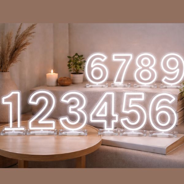 24″ Tall LED Number Neon Sign – White (Stand-Up)
