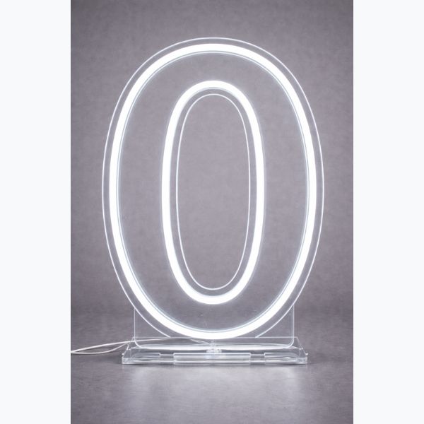 24″ Tall LED Number Neon Sign – White (Stand-Up), NUMBER: 0