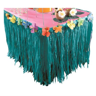 Summer Aloha Table Skirt – Dark Caribbean Blue, 9 ft x 29 in