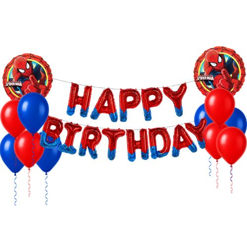 Spider Man Theme Happy Birthday Balloon Banner Kit 25 pcs | Foil Letters, Latex &amp; Spider Balloons
