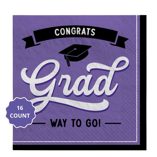Purple Congrats grad School Spirit Luncheon Napkins – 16ct