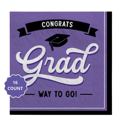 Purple Congrats grad School Spirit Luncheon Napkins – 16ct