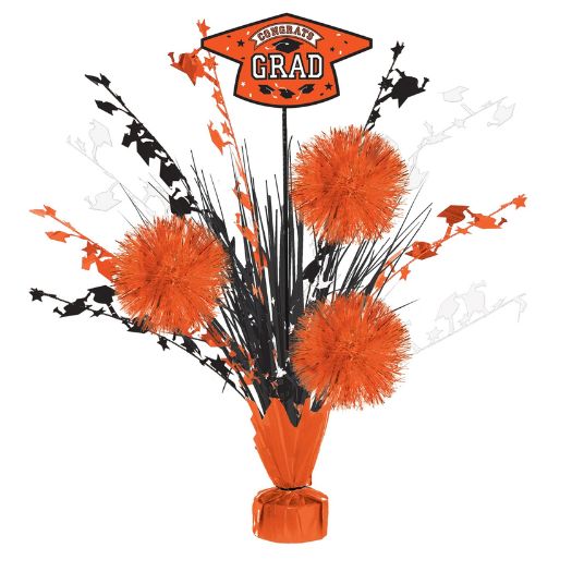 Grad Tinsel Burst Centerpiece – Orange (18")