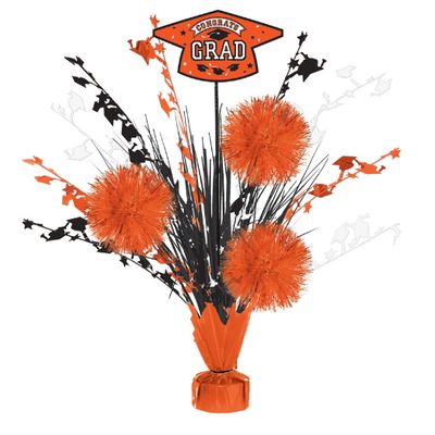 Grad Tinsel Burst Centerpiece – Orange (18")