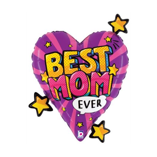 25" Best Mom Comic Heart Balloon