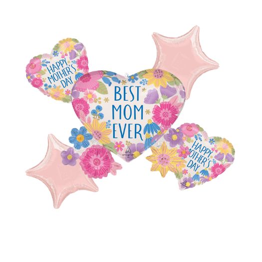 Best Mom Ever Botanical Lines Balloon Bouquet, 5-Piece Set