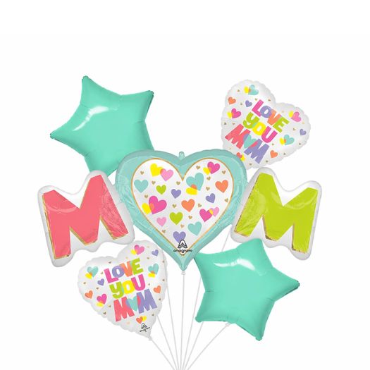 Satin Playful Brights Mom Balloon Bouquet, 5-Piece Set