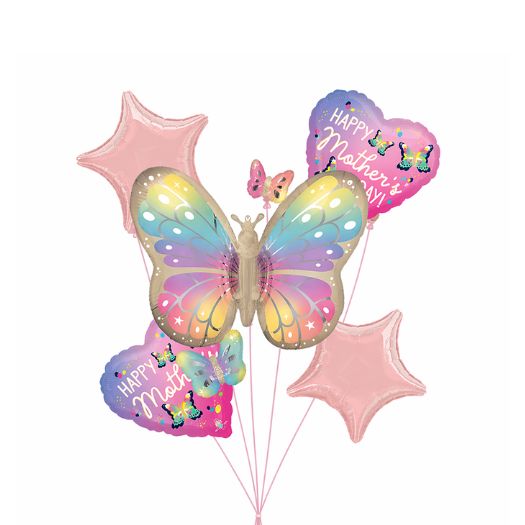 Satin Happy Mother’s Day Vibrant Flutters Balloon Bouquet, 5-Piece Set