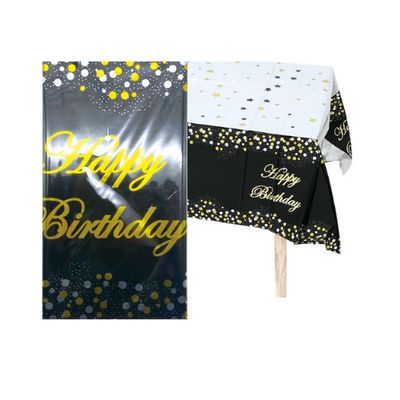 Birthday Metallic Table Cover, 54" x 108", Black