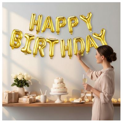 ‘HAPPY BIRTHDAY’ 16" Foil Letter Air-Filled Balloon Banner Kit – Gold, Silver &amp; Rose Gold