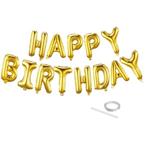 ‘HAPPY BIRTHDAY’ 16" Foil Letter Air-Filled Balloon Banner Kit – Gold, Silver &amp; Rose Gold, Color: Gold