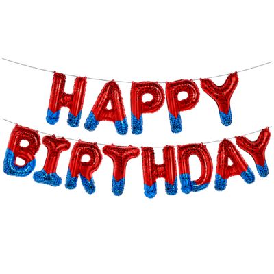 Spider Theme Air-Filled “Happy Birthday” 16" Foil Letter Balloon Banner Kit with Straw &amp; Ribbon