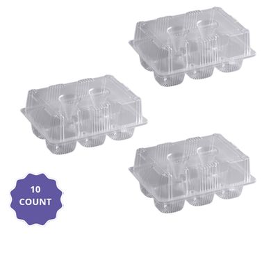 6-Cup High Dome Hinged Plastic Cupcake &amp; Muffin Container – 10ct