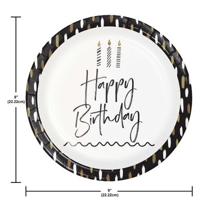 Happy Birthday Golden Wishes 9" Paper Dinner Plates, 8-Count
