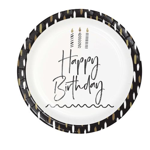 Happy Birthday Golden Wishes 9" Paper Dinner Plates, 8-Count