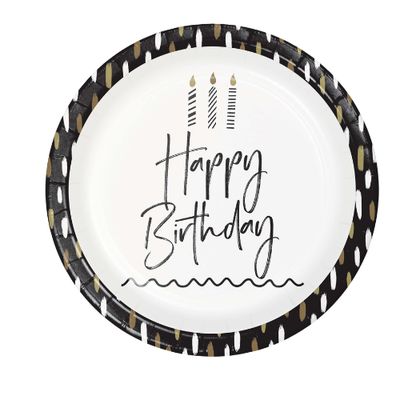 Happy Birthday Golden Wishes 9" Paper Dinner Plates, 8-Count