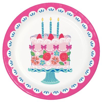 Floral Cake 9" Paper Dinner Plates, 8-Count