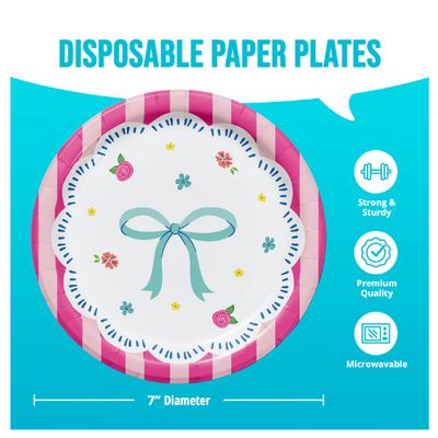 Bow Bash 7" Dessert Paper Plates, 8-Count, 3 Assorted Designs
