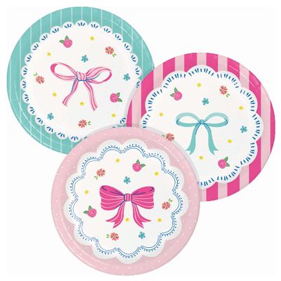 Bow Bash 7" Dessert Paper Plates, 8-Count, 3 Assorted Designs