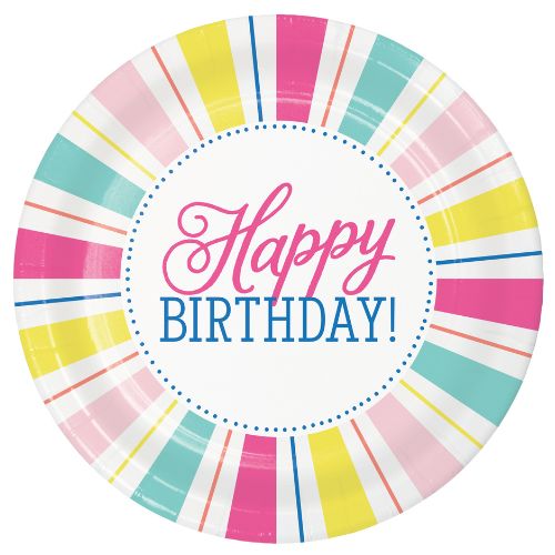 Birthday Brights 9" Paper Dinner Plates, 8-Count