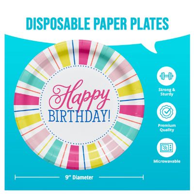 Birthday Brights 9" Paper Dinner Plates, 8-Count