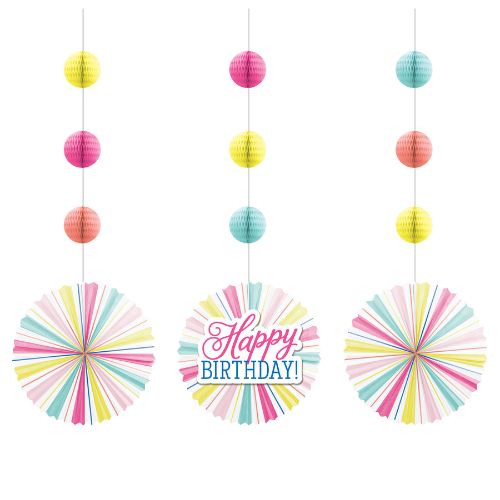 Birthday Brights Honeycomb Swirl Decorations 3ct | Colorful Birthday Party Hanging Décor