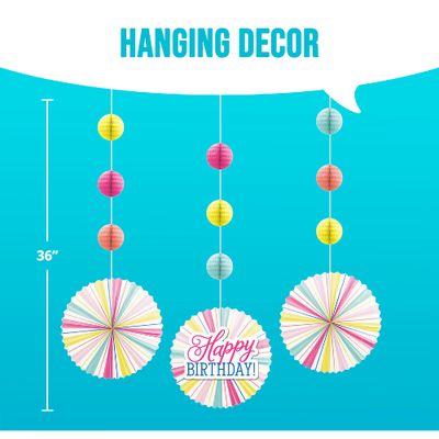 Birthday Brights Honeycomb Swirl Decorations 3ct | Colorful Birthday Party Hanging Décor