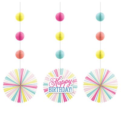 Birthday Brights Honeycomb Swirl Decorations 3ct | Colorful Birthday Party Hanging Décor