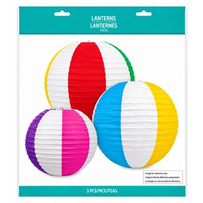 Beach Ball Paper Lantern Decorations 3ct | Hanging Summer Party Lanterns