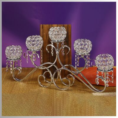 14" x 28.5" 5-Arm Crystal Metal Candle Holder Centerpiece