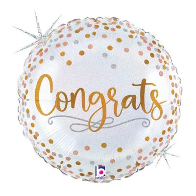 Congrats Glitter Confetti Holographic Foil Balloon 18" | Graduation Party Balloon