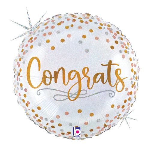 Congrats Glitter Confetti Holographic Foil Balloon 18" | Graduation Party Balloon