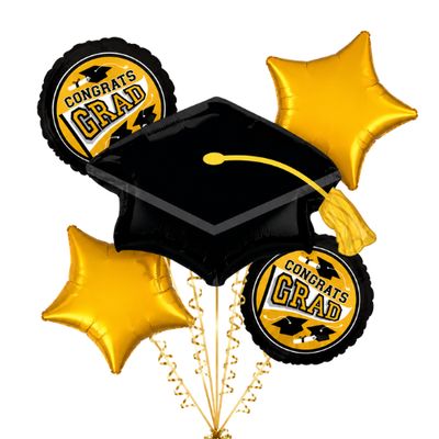Gold Congrats Grad Balloon Bouquet 5-Piece Set | Graduation Foil Balloon Bouquet Gold Congrats Grad Balloon Bouquet 5-Piece Set | Graduation Foil Balloon Bouquet