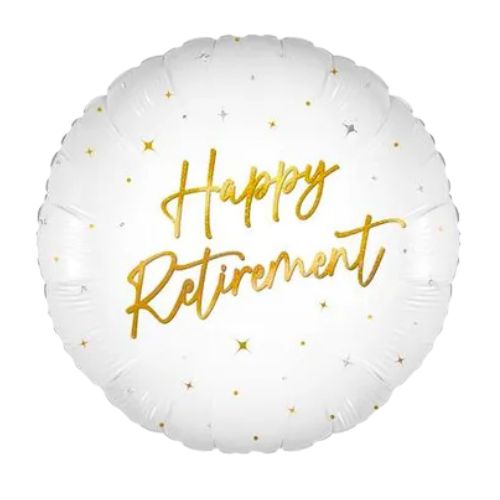 Happy Retirement Elegant Sparkle White &amp; Gold Holographic Foil Balloon 18" | Retirement Party Balloon