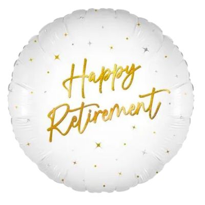 Happy Retirement Elegant Sparkle White & Gold Holographic Foil Balloon 18" | Retirement Party Balloon Happy Retirement Elegant Sparkle White & Gold Holographic Foil Balloon 18" | Retirement Party Balloon
