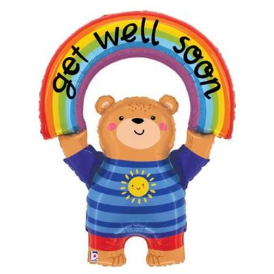 Get Well Soon Rainbow Bear Foil Balloon 39"
